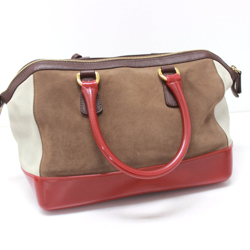 FURLA Suede Boston Bag, Brown, Women's