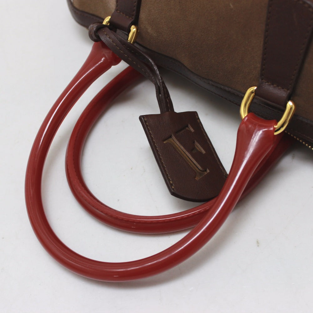FURLA Suede Boston Bag, Brown, Women's