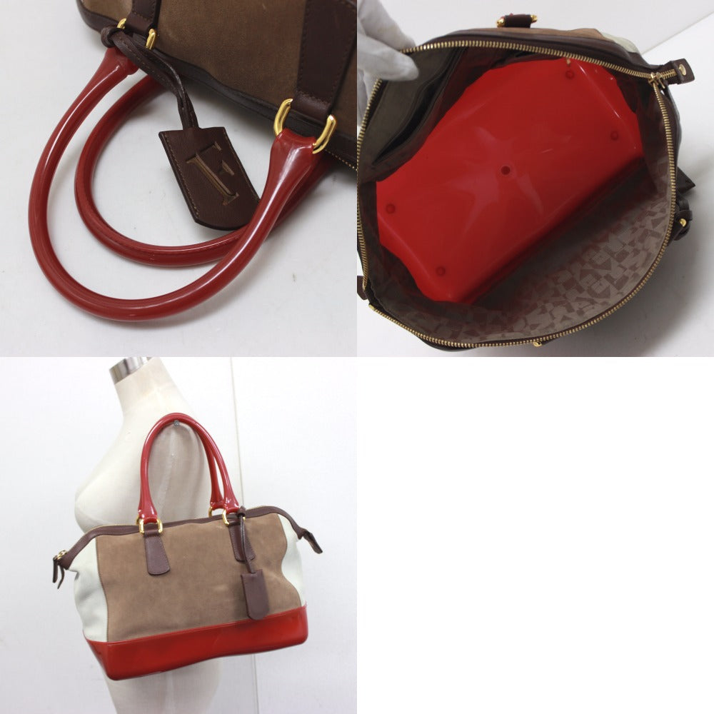 FURLA Suede Boston Bag, Brown, Women's