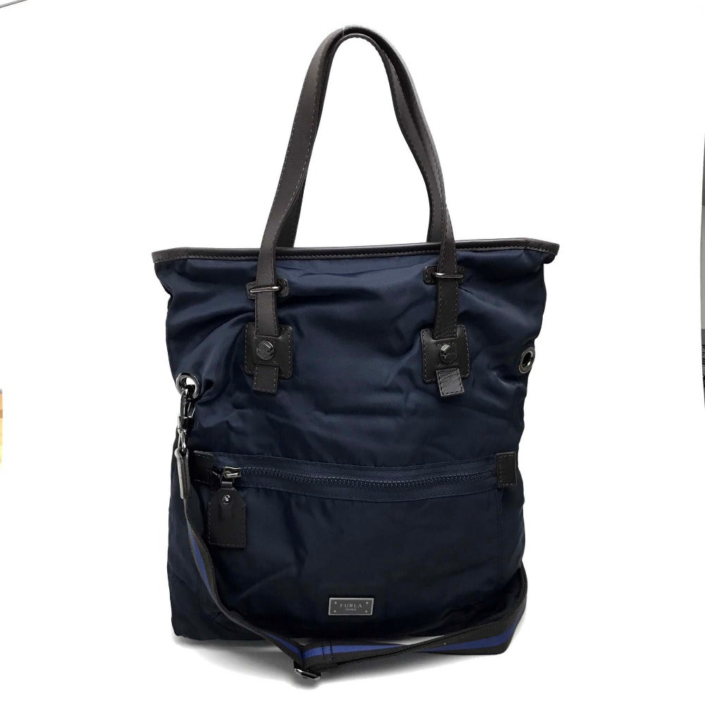 FURLA トートバッグ カバン ショルダーバッグ ナイロン/レザー レディース ネイビー×ダークブラウン