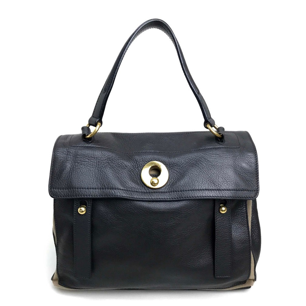 YVES SAINT LAURENT 229680 Muse Two One-Shoulder Bag Shoulder Bag Handbag Canvas/Leather Women's Gray Dark Gray x Beige