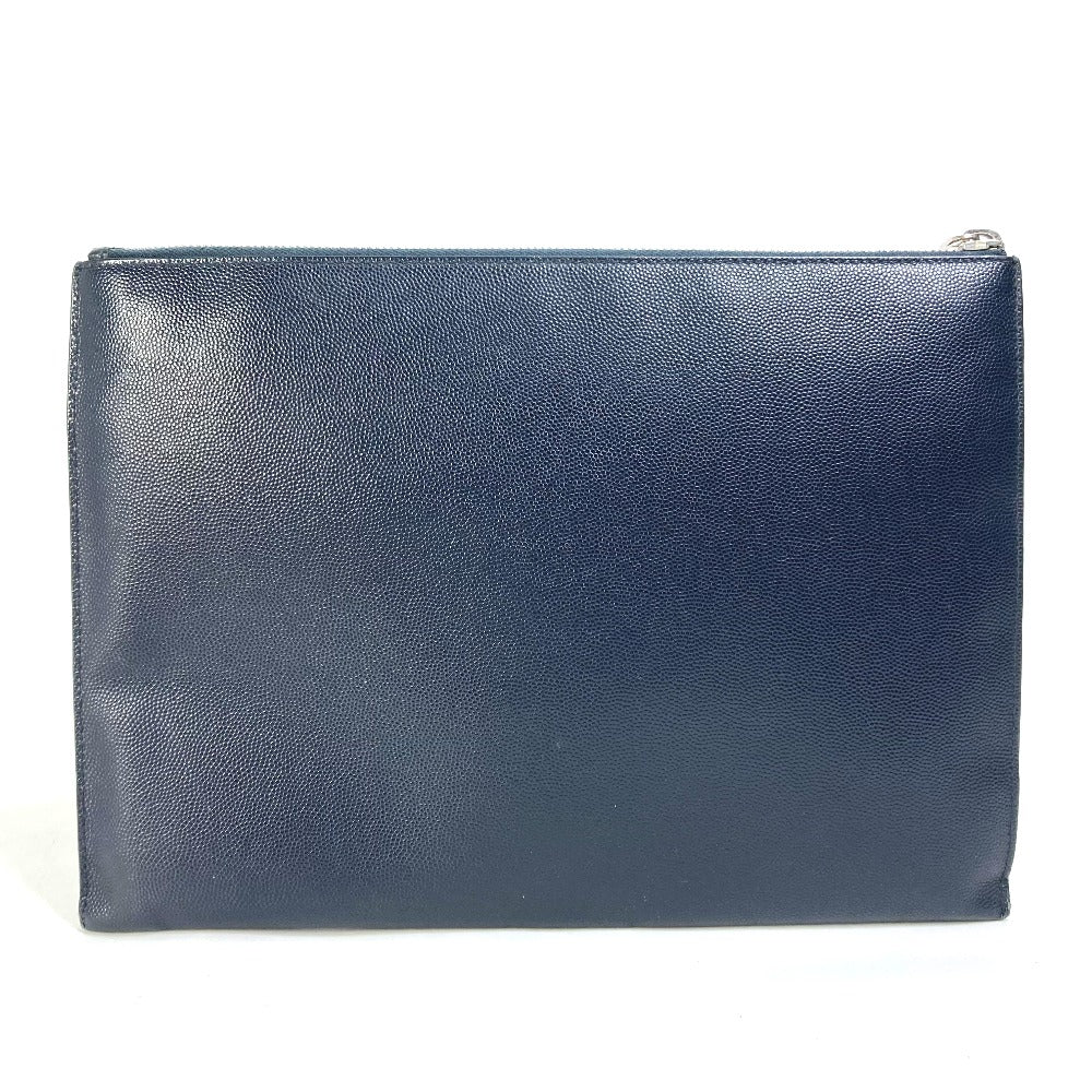 SAINT LAURENT PARIS 397294 Classic Saint Laurent Mini Zip Tablet Sleeve Pouch Clutch Bag Leather Men's Dark Navy