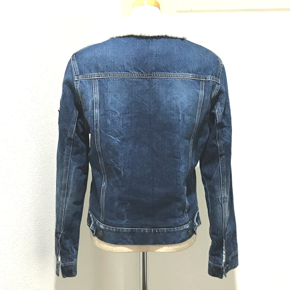SAINT LAURENT PARIS 483202 YZ883 Logo Monogram Maxi Patch Boa Denim Jacket Cotton Women's Denim Blue x White