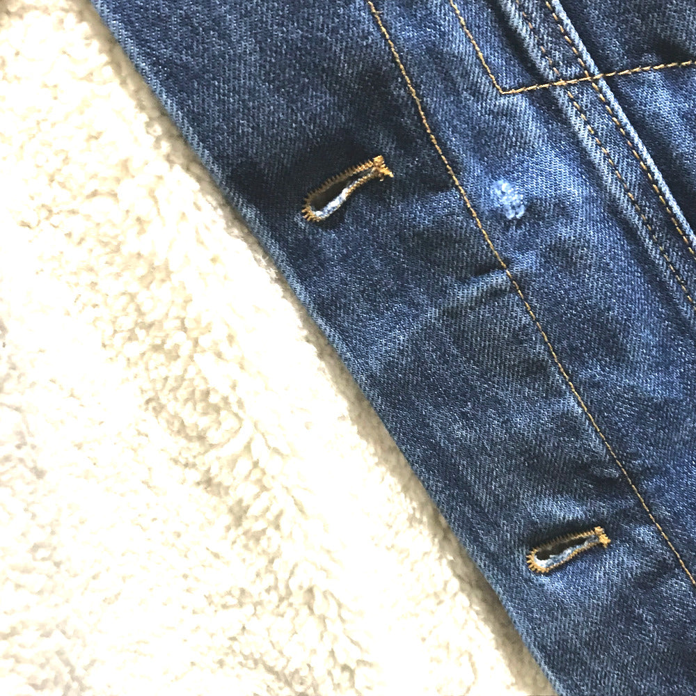 SAINT LAURENT PARIS 483202 YZ883 Logo Monogram Maxi Patch Boa Denim Jacket Cotton Women's Denim Blue x White