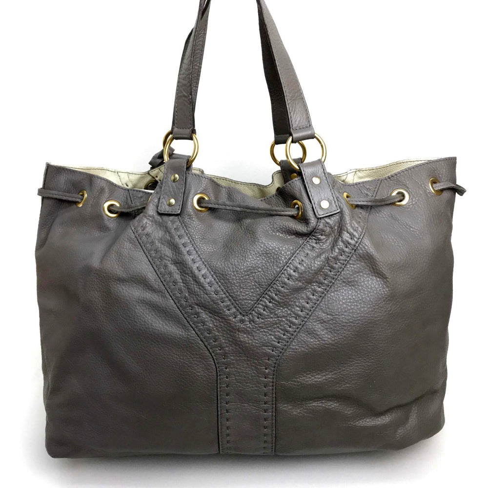YVES SAINT LAURENT Reversible Sac Double Shoulder Bag/Tote Bag in Leather, Charcoal Gray