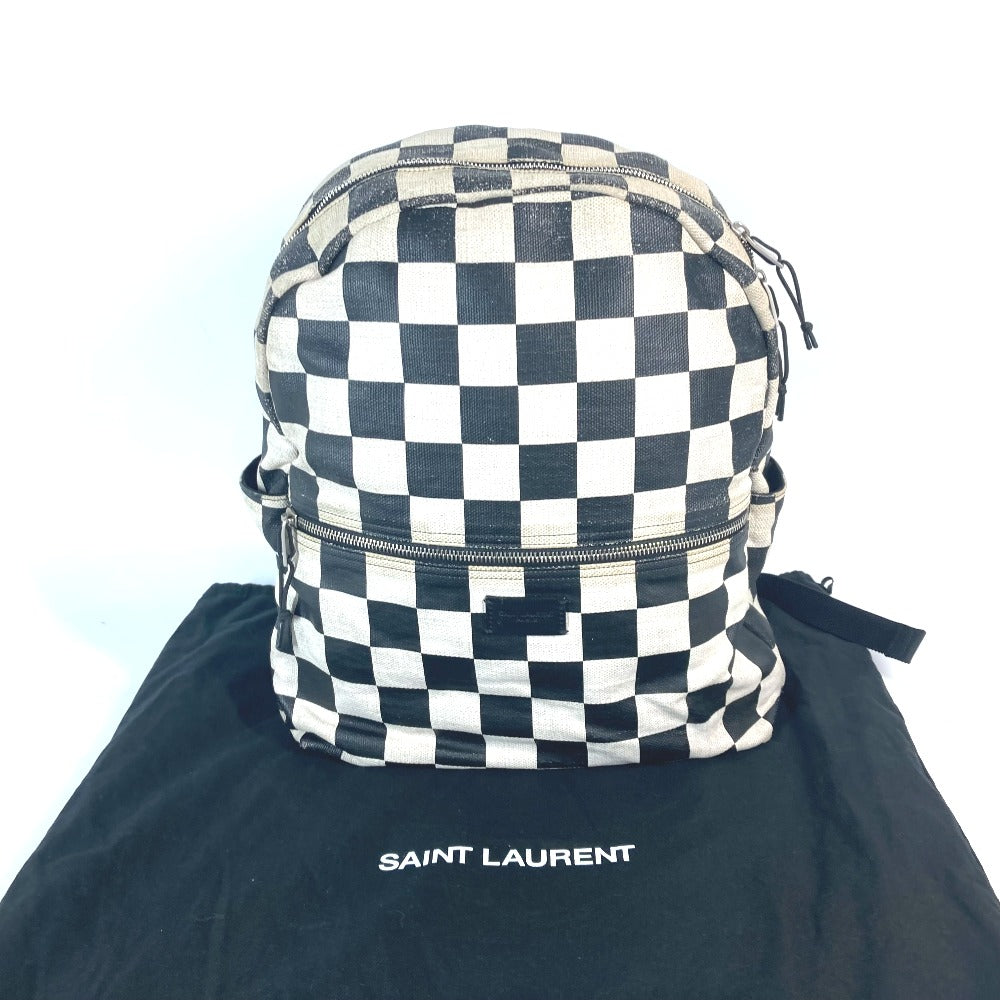 SAINT LAURENT PARIS 609109 格子柄 バックパック カバン リュックサック レザー/コーティングキャンバス メンズ ベージュ