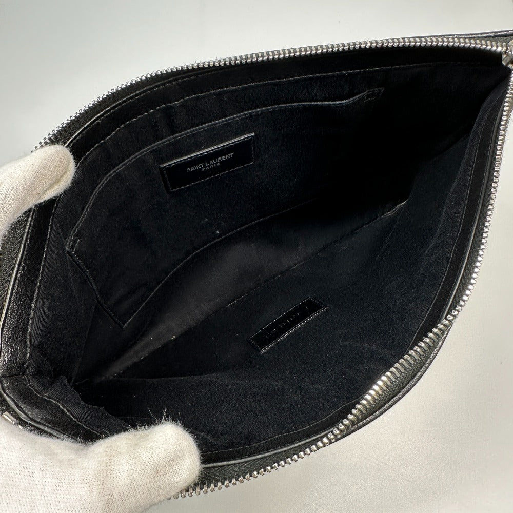 SAINT LAURENT PARIS 565722 RIVE GAUCHE Pouch Clutch Bag in Coated Canvas, Men's, Gray