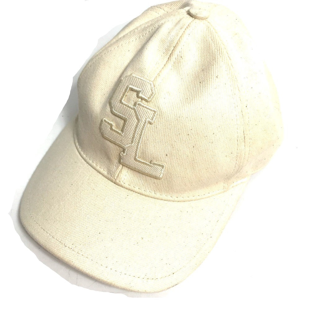 SAINT LAURENT PARIS 690975 Logo Baseball Cap, Cotton, Beige, Women's