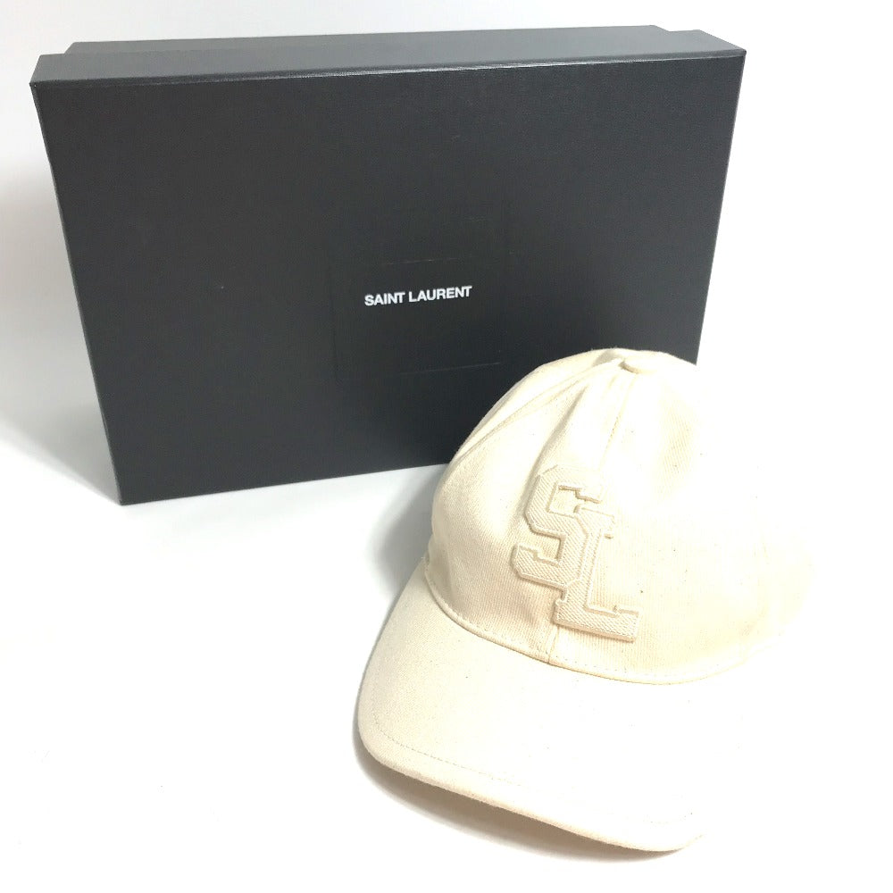 SAINT LAURENT PARIS 690975 Logo Baseball Cap, Cotton, Beige, Women's