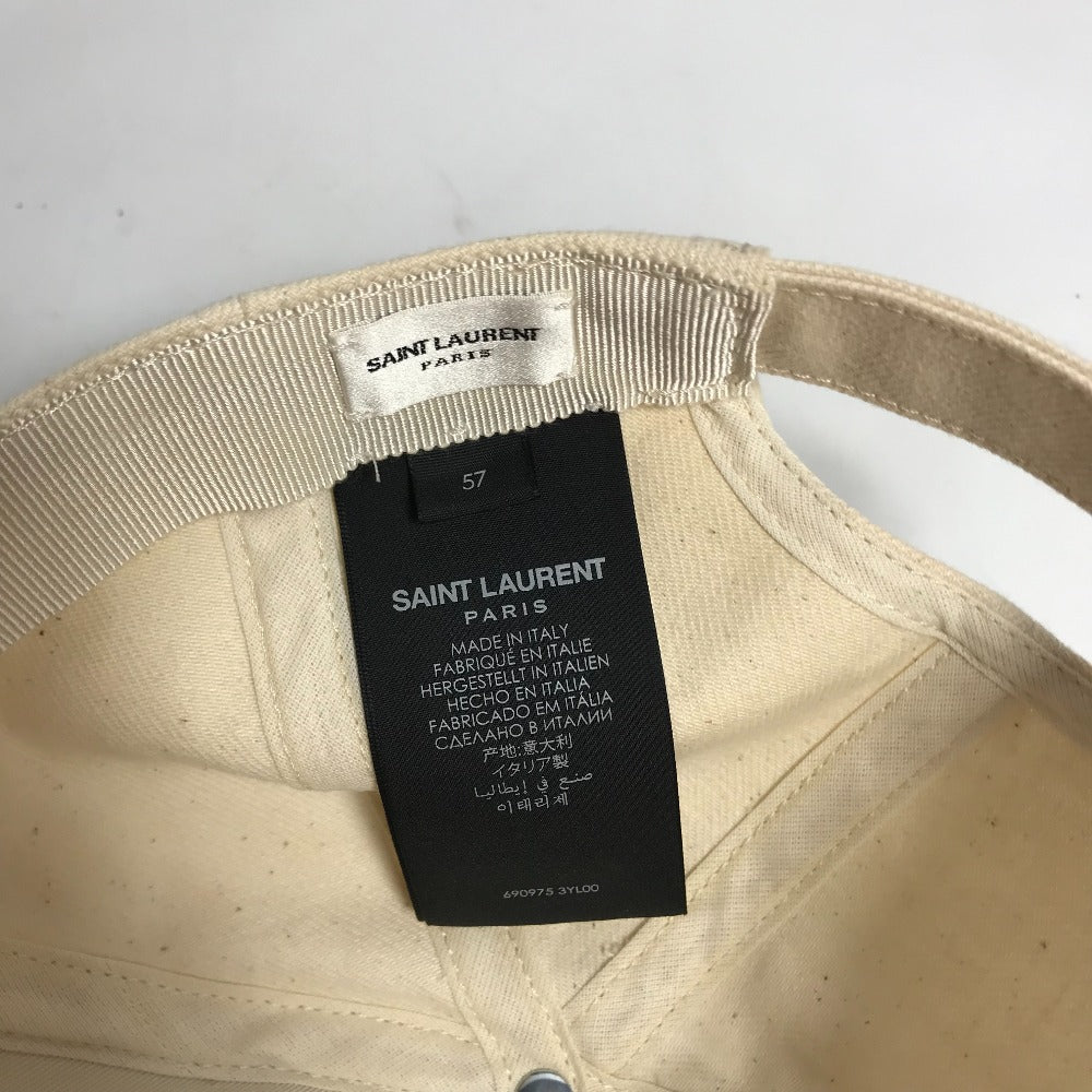 SAINT LAURENT PARIS 690975 Logo Baseball Cap, Cotton, Beige, Women's