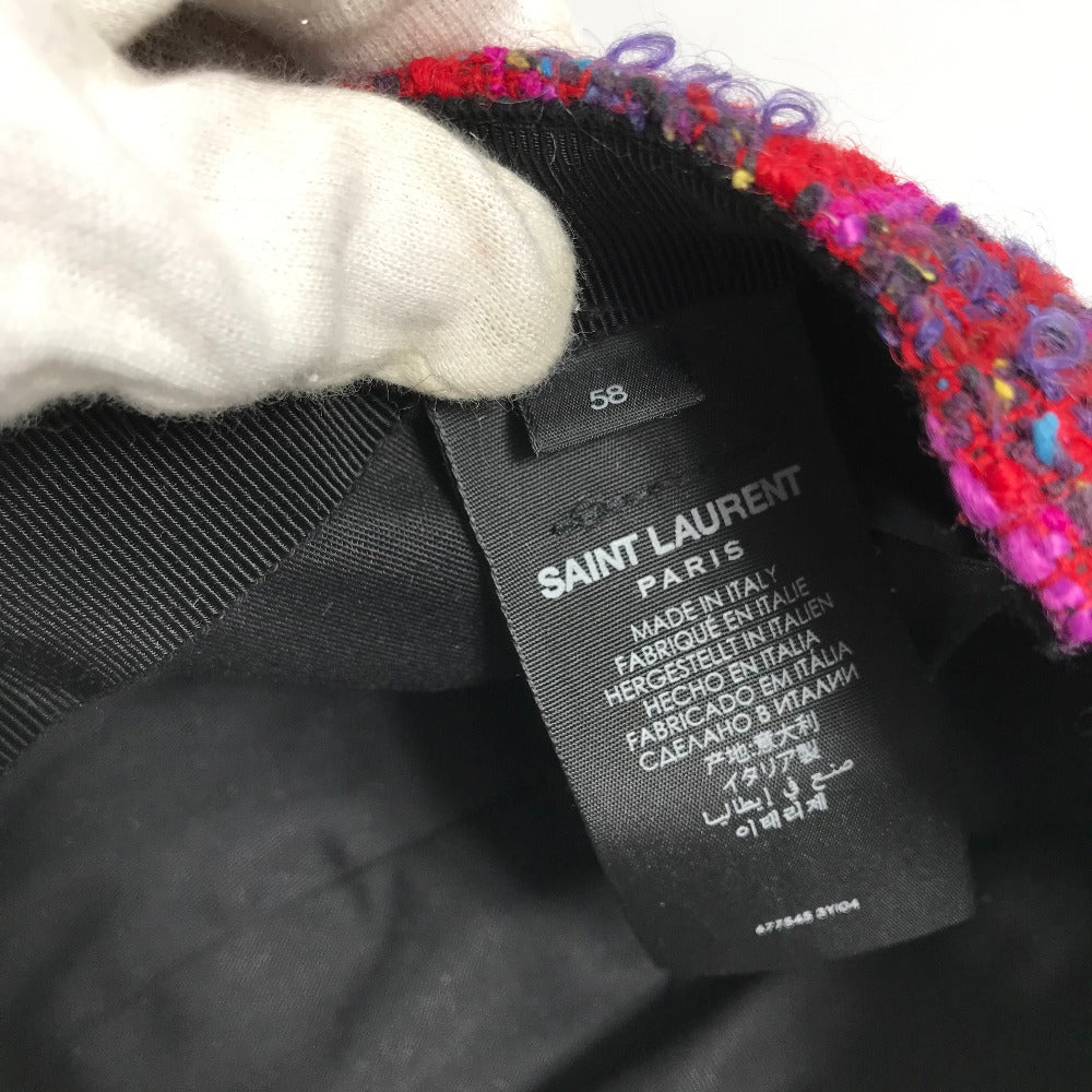 SAINT LAURENT PARIS 677545 ロゴ ツイード ベースボール 帽子 キャップ帽 ベースボール キャップ ウール レディース レッド