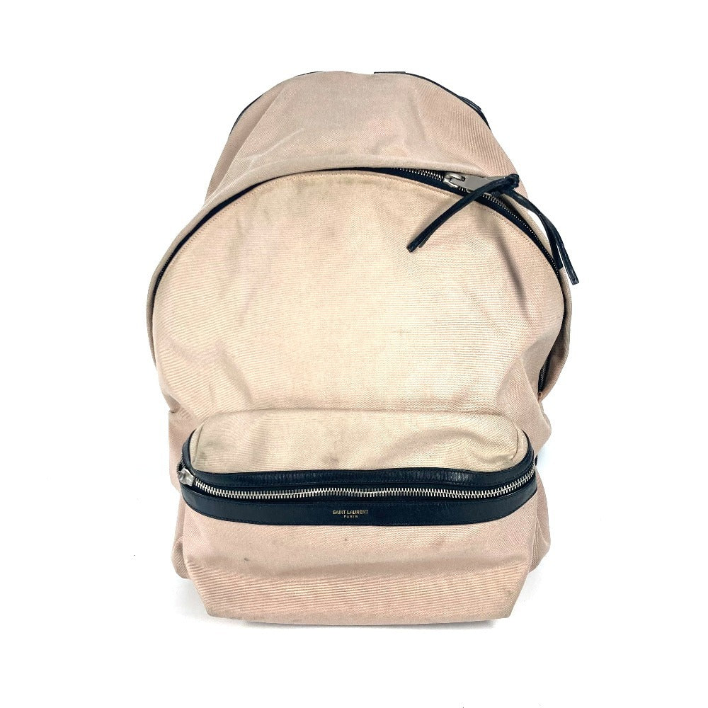 SAINT LAURENT PARIS 326865 Logo Bag Backpack Rucksack Canvas/Leather Unisex Pink Beige