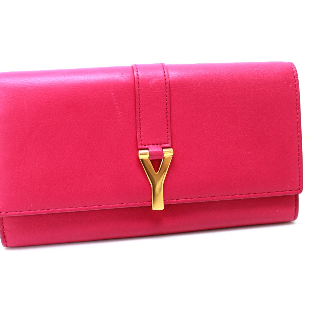 SAINT LAURENT PARIS 314995 Y-Line Flap Wallet, Long Leather Wallet, Women's, Pink