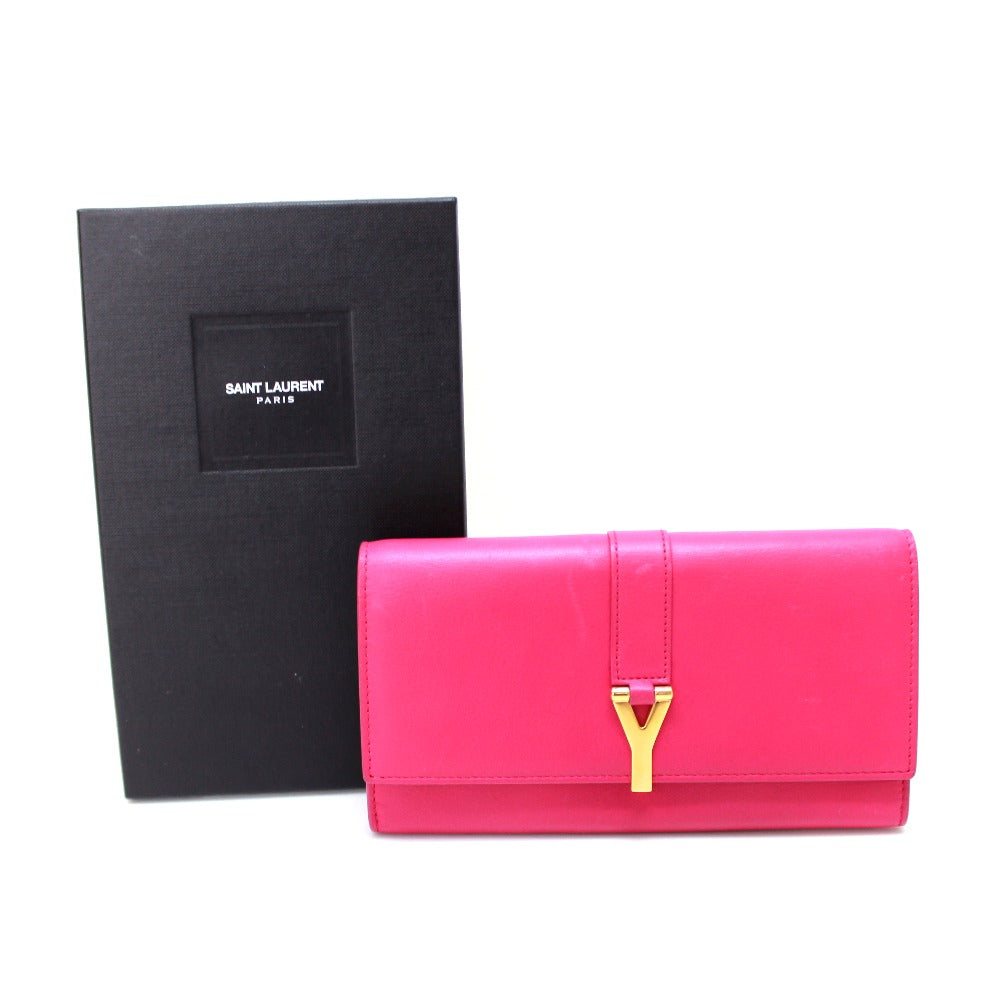 SAINT LAURENT PARIS 314995 Y-Line Flap Wallet, Long Leather Wallet, Women's, Pink