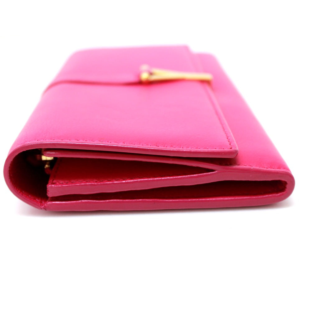 SAINT LAURENT PARIS 314995 Y-Line Flap Wallet, Long Leather Wallet, Women's, Pink