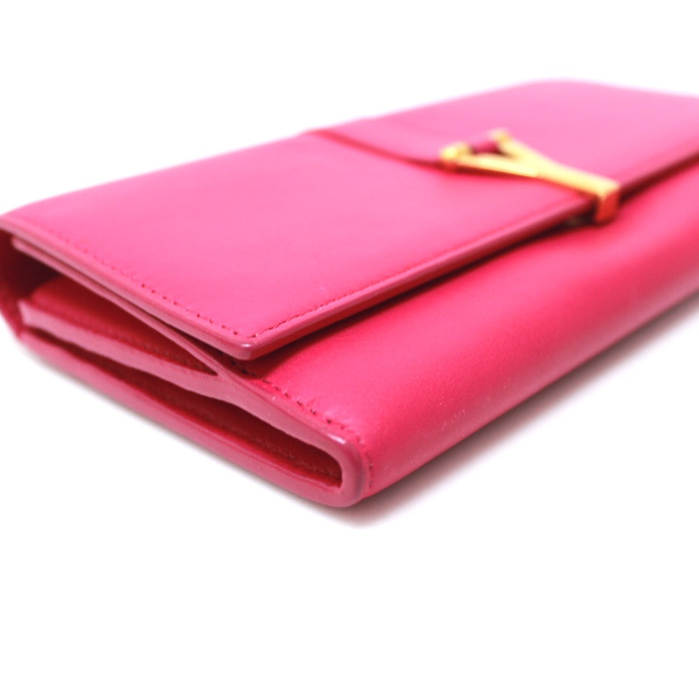 SAINT LAURENT PARIS 314995 Y-Line Flap Wallet, Long Leather Wallet, Women's, Pink