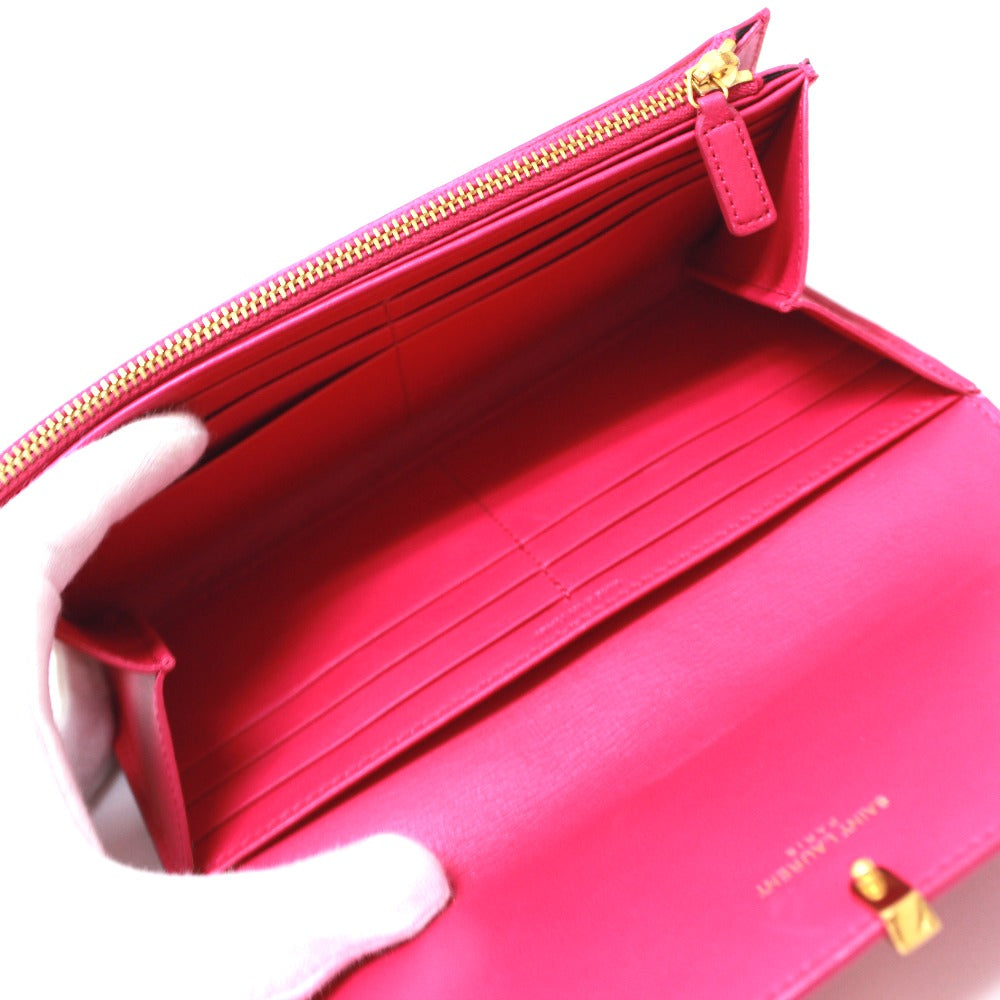 SAINT LAURENT PARIS 314995 Y-Line Flap Wallet, Long Leather Wallet, Women's, Pink