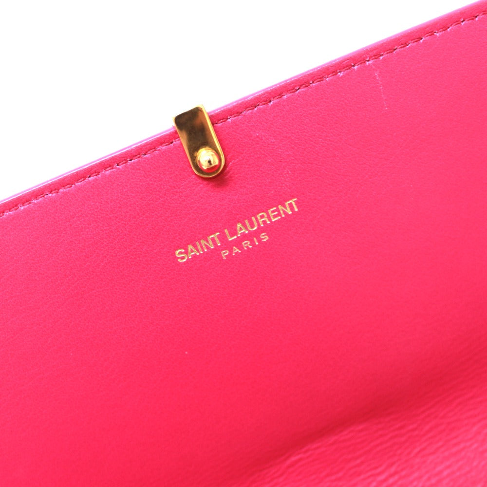 SAINT LAURENT PARIS 314995 Y-Line Flap Wallet, Long Leather Wallet, Women's, Pink