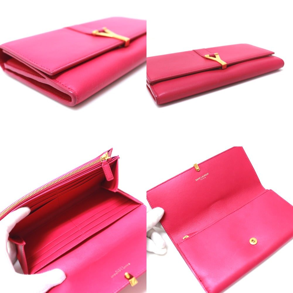 SAINT LAURENT PARIS 314995 Y-Line Flap Wallet, Long Leather Wallet, Women's, Pink