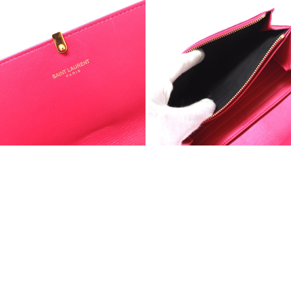 SAINT LAURENT PARIS 314995 Y-Line Flap Wallet, Long Leather Wallet, Women's, Pink