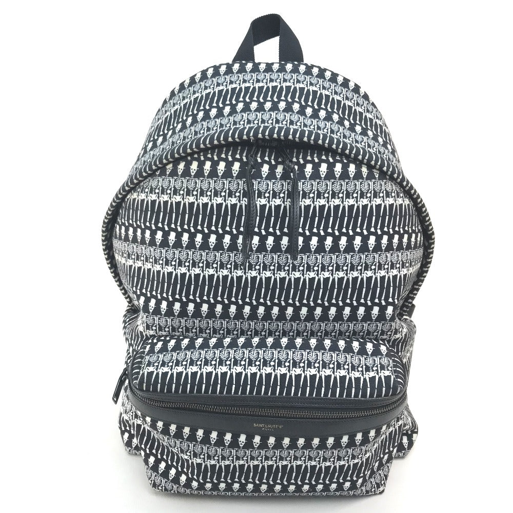 SAINT LAURENT PARIS 435988 Skull Print Backpack Canvas Women's Black/White