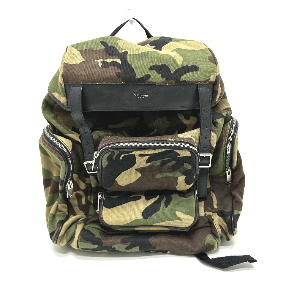 SAINT LAURENT PARIS 437110 Multi-Pocket Camouflage Camouflage Backpack Bag Rucksack Canvas/Leather Unisex Green