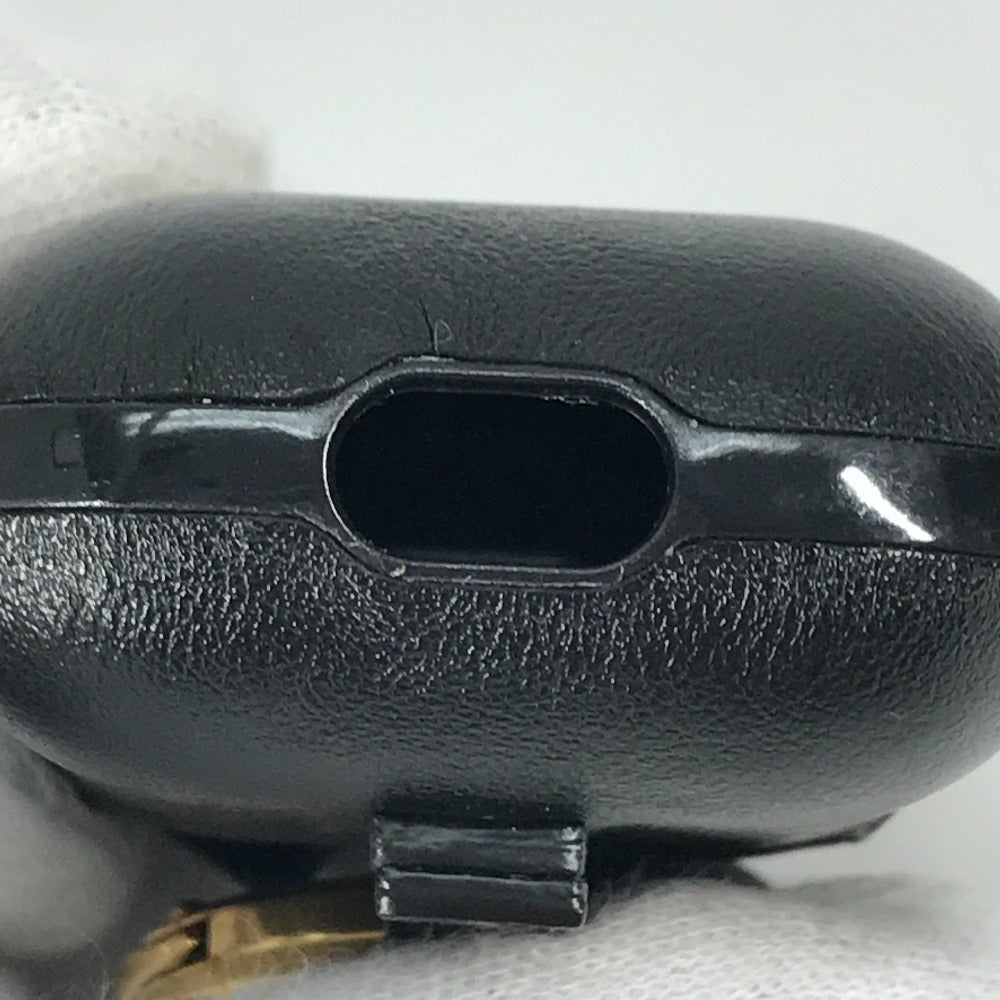 SAINT LAURENT PARIS 635662 AirPods Apple Earphone Logo Case with Keychain, Leather, Black, Women's