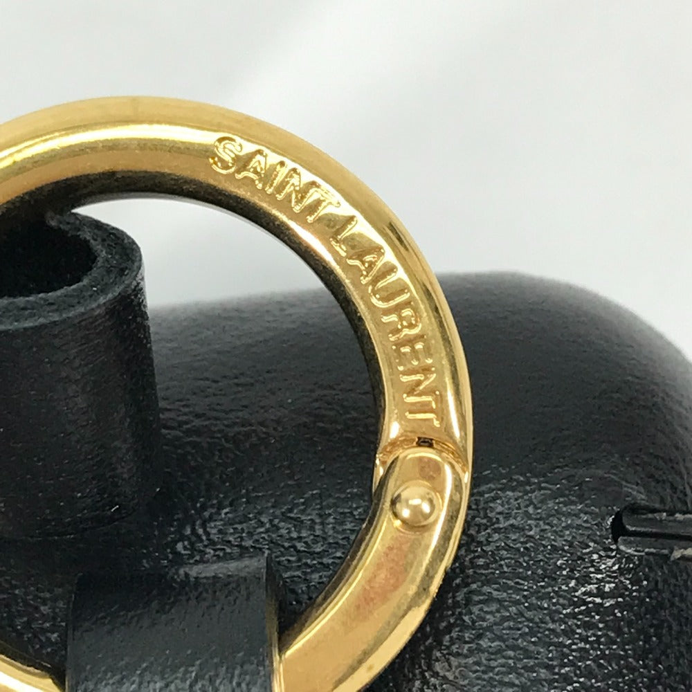 SAINT LAURENT PARIS 635662 AirPods Apple Earphone Logo Case with Keychain, Leather, Black, Women's