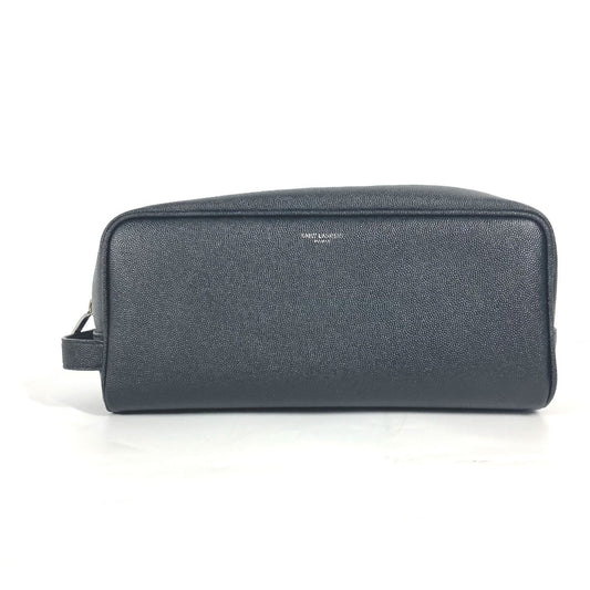 SAINT LAURENT PARIS 609347 Logo Grooming Case with Handle, Pouch, Second Bag, Leather, Men's, Black