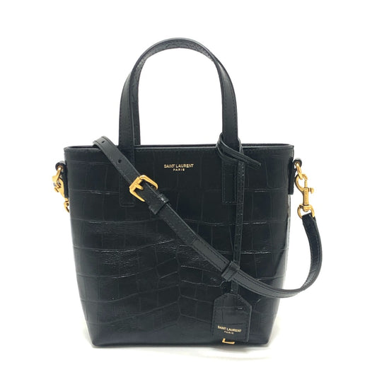 SAINT LAURENT PARIS 712367 ロゴ ミニショッピングバッグ 2WAY カバン 斜め掛け ショルダー ハンドバッグ 型押しレザー レディース ブラック