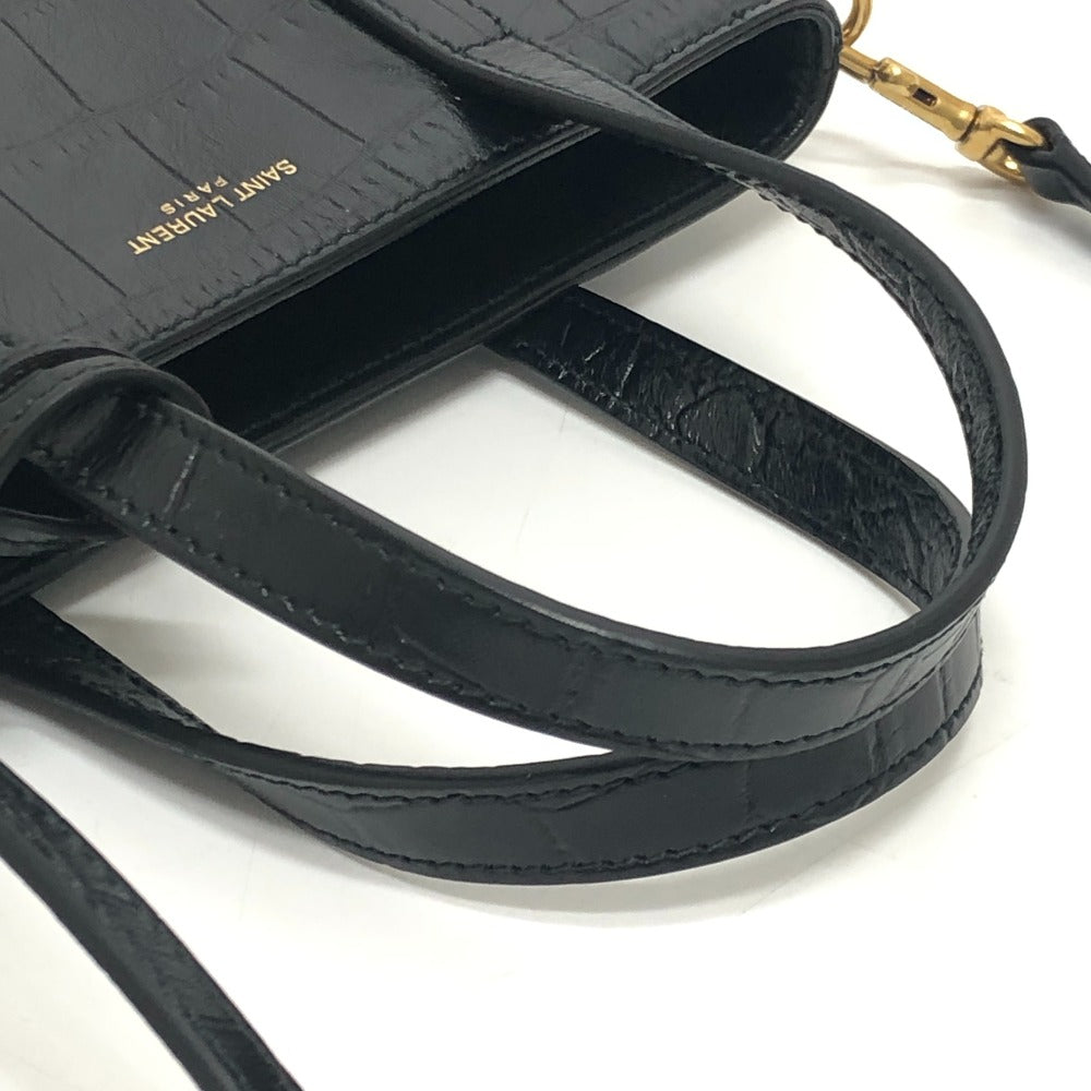 SAINT LAURENT PARIS 712367 ロゴ ミニショッピングバッグ 2WAY カバン 斜め掛け ショルダー ハンドバッグ 型押しレザー レディース ブラック