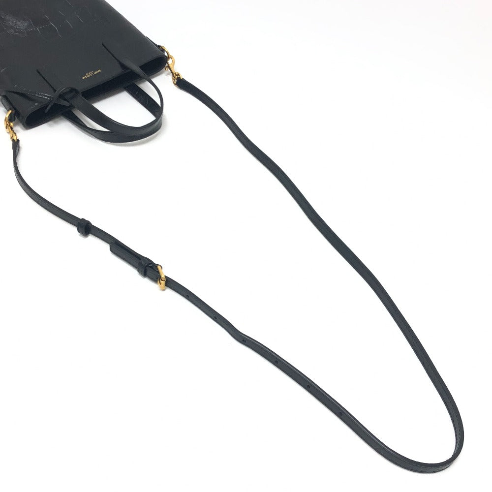 SAINT LAURENT PARIS 712367 ロゴ ミニショッピングバッグ 2WAY カバン 斜め掛け ショルダー ハンドバッグ 型押しレザー レディース ブラック