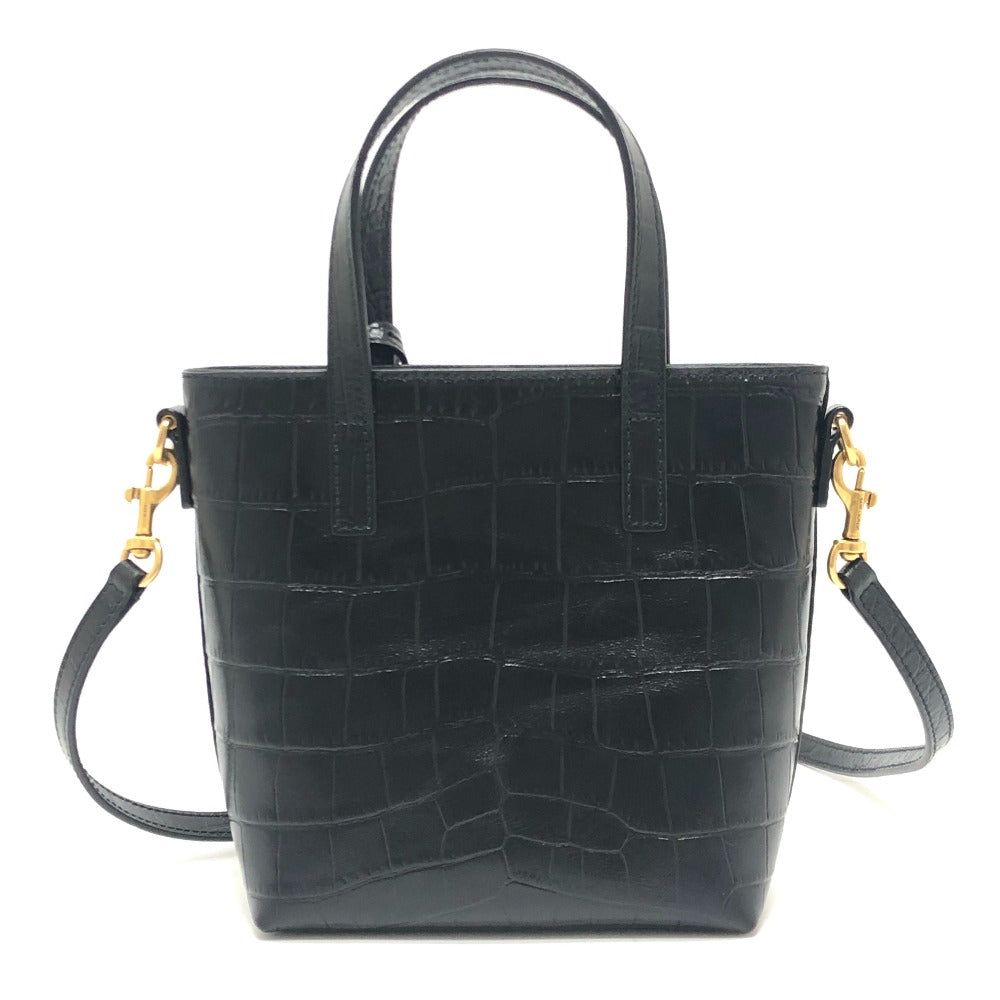 SAINT LAURENT PARIS 712367 ロゴ ミニショッピングバッグ 2WAY カバン 斜め掛け ショルダー ハンドバッグ 型押しレザー レディース ブラック