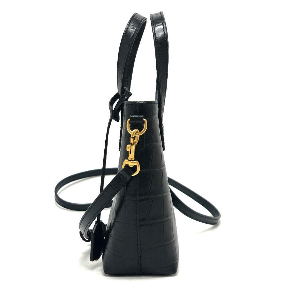 SAINT LAURENT PARIS 712367 ロゴ ミニショッピングバッグ 2WAY カバン 斜め掛け ショルダー ハンドバッグ 型押しレザー レディース ブラック