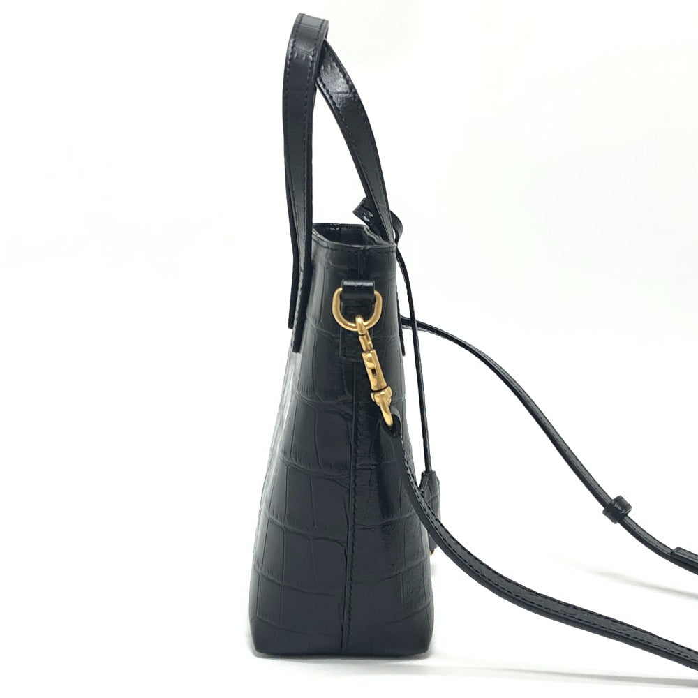 SAINT LAURENT PARIS 712367 ロゴ ミニショッピングバッグ 2WAY カバン 斜め掛け ショルダー ハンドバッグ 型押しレザー レディース ブラック