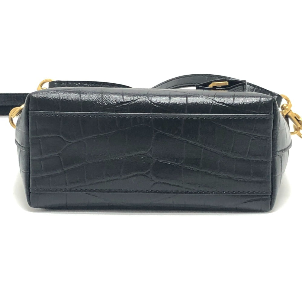 SAINT LAURENT PARIS 712367 ロゴ ミニショッピングバッグ 2WAY カバン 斜め掛け ショルダー ハンドバッグ 型押しレザー レディース ブラック