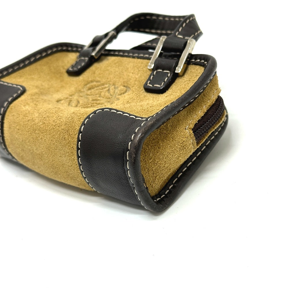 LOEWE 290612 アマソナ マイクロミニ ポーチ キーチェーン ハンドバッグ スエード レディース ベージュ - brandshop-reference