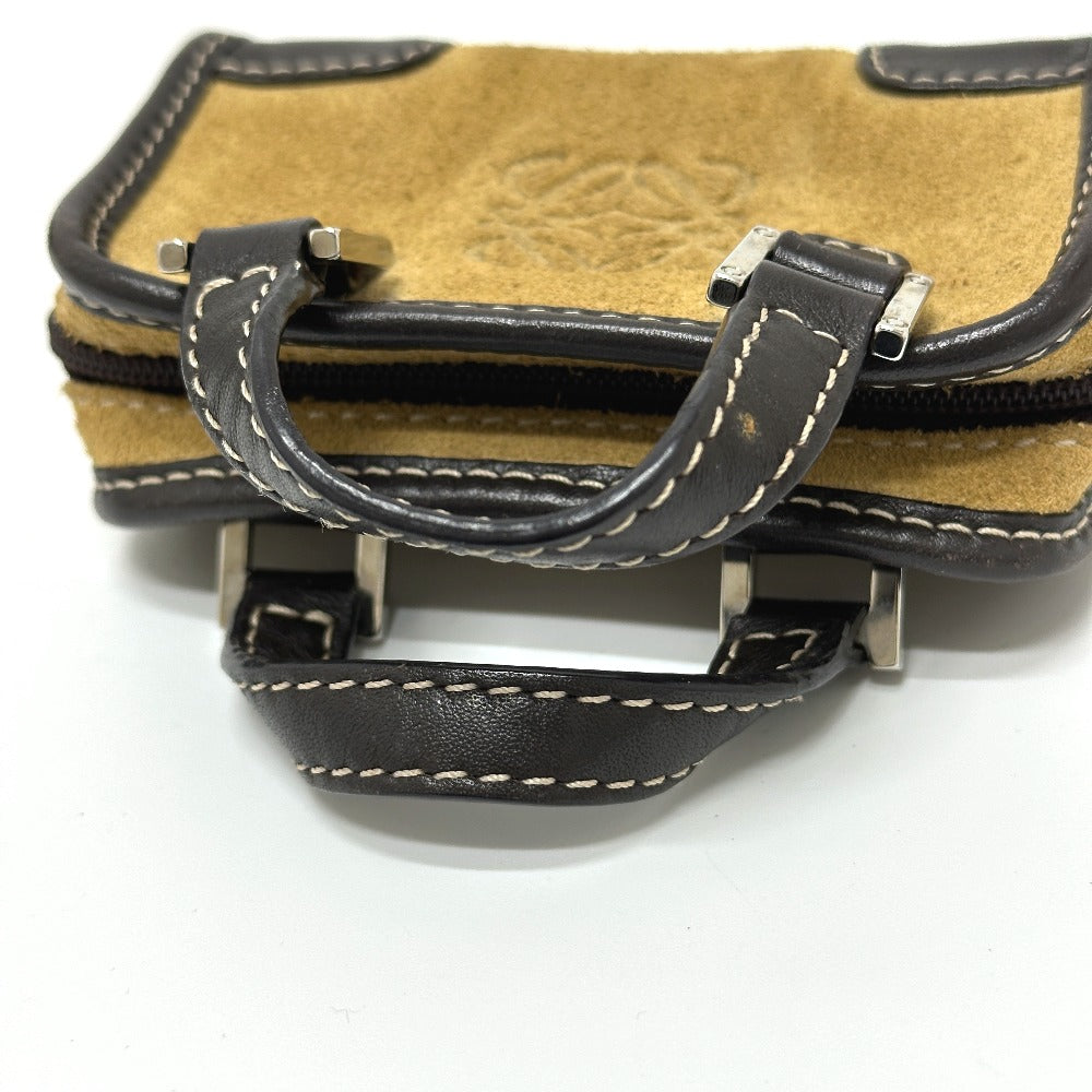 LOEWE 290612 アマソナ マイクロミニ ポーチ キーチェーン ハンドバッグ スエード レディース ベージュ - brandshop-reference