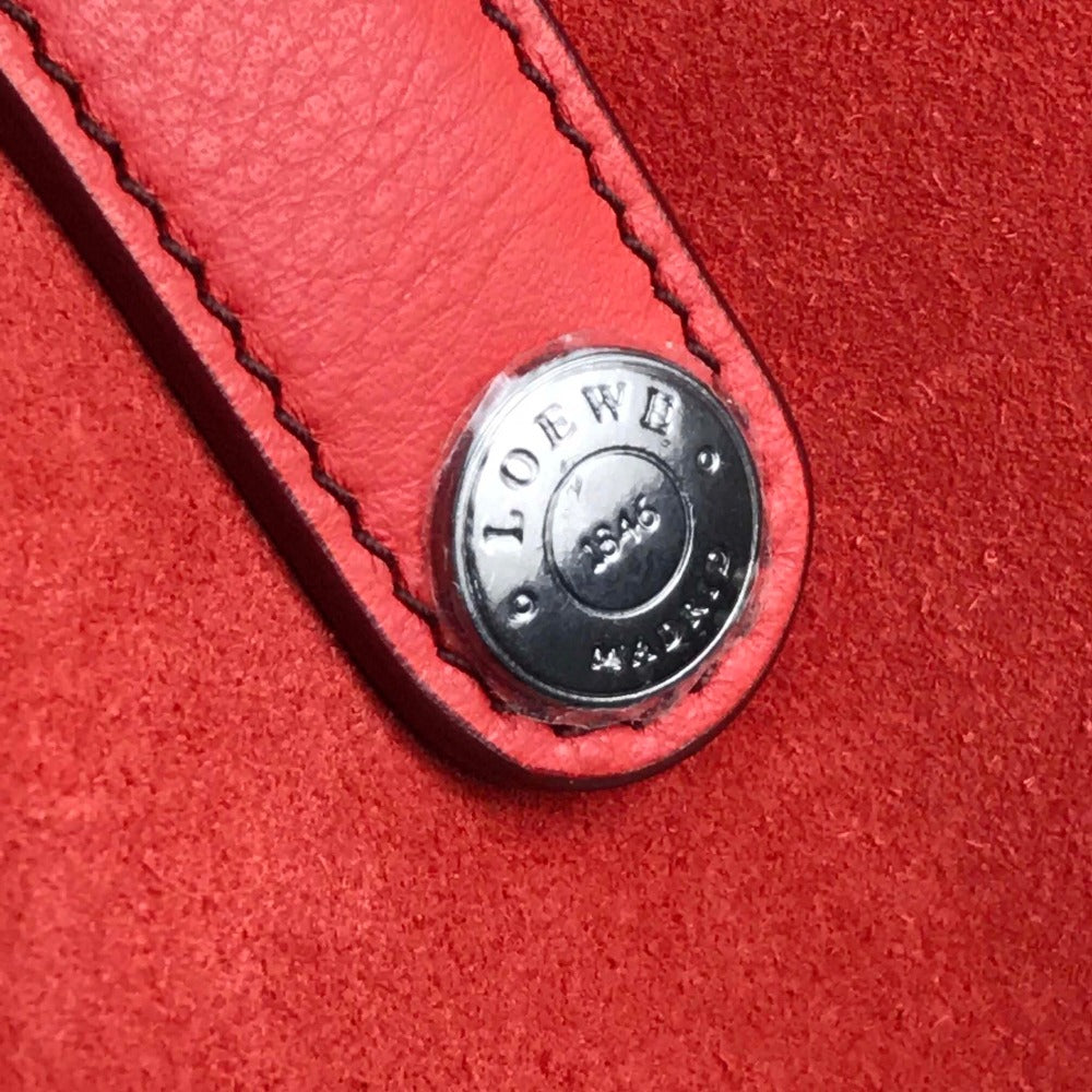 LOEWE Logo Leo Bag Shoulder Bag Handbag Tote Bag Suede Women's Red