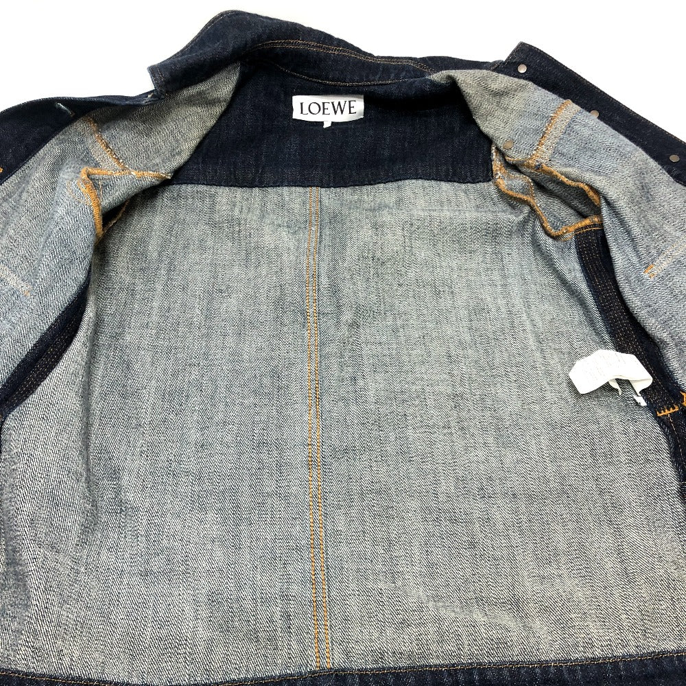 LOEWE S359Y50X77 Workwear Denim Jacket Apparel Logo Leather Pocket Jacket Cotton Denim Women's Blue