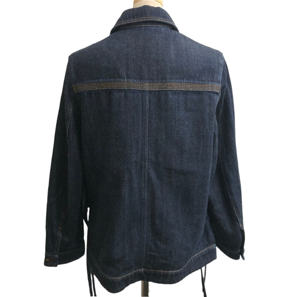 LOEWE S359Y50X77 Workwear Denim Jacket Apparel Logo Leather Pocket Jacket Cotton Denim Women's Blue