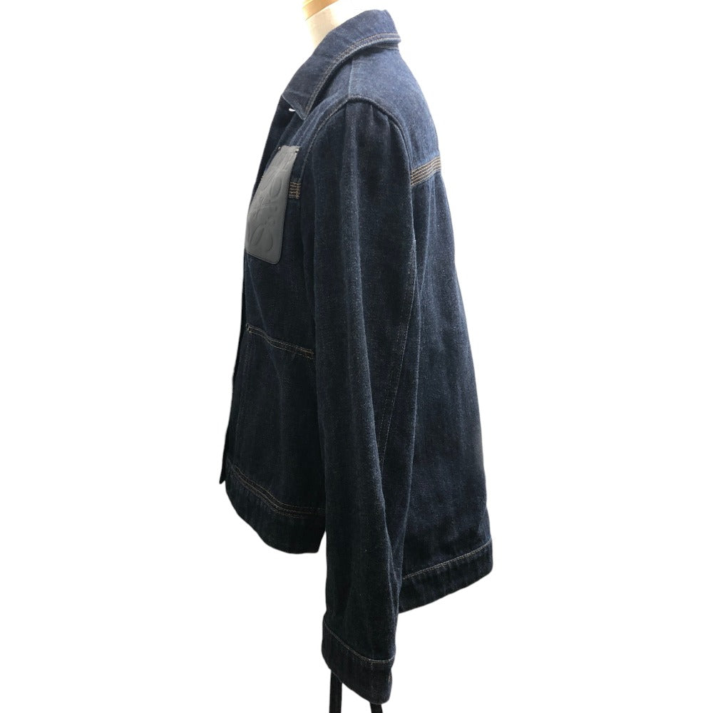 LOEWE S359Y50X77 Workwear Denim Jacket Apparel Logo Leather Pocket Jacket Cotton Denim Women's Blue