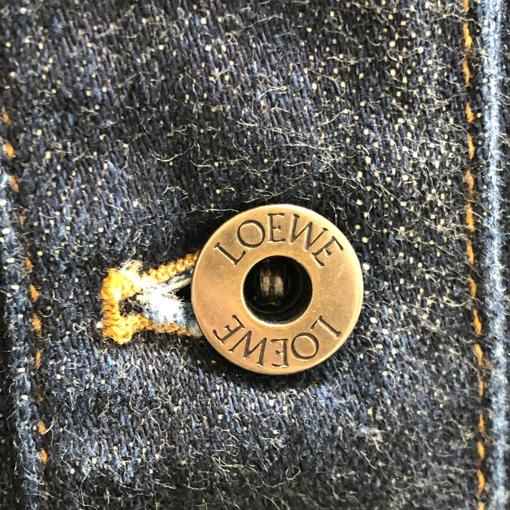 LOEWE S359Y50X77 Workwear Denim Jacket Apparel Logo Leather Pocket Jacket Cotton Denim Women's Blue
