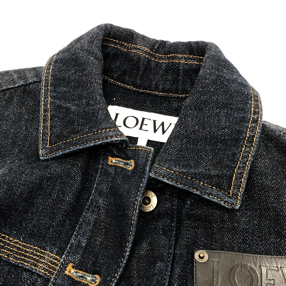 LOEWE S359Y50X77 Workwear Denim Jacket Apparel Logo Leather Pocket Jacket Cotton Denim Women's Blue