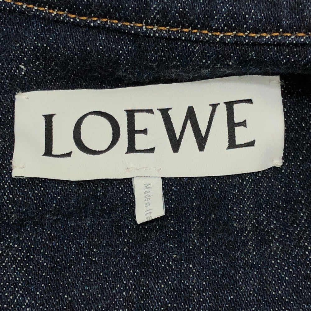 LOEWE S359Y50X77 Workwear Denim Jacket Apparel Logo Leather Pocket Jacket Cotton Denim Women's Blue
