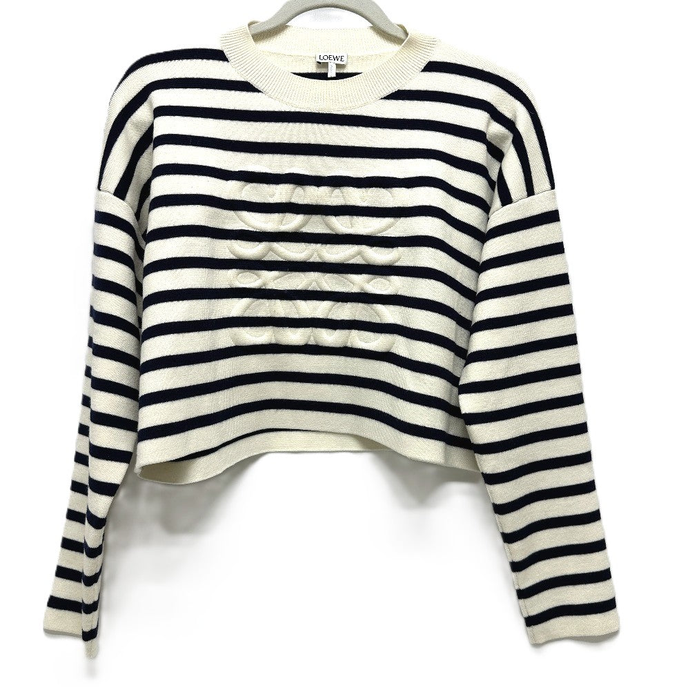 LOEWE S359Y14KF4 Anagram Border Short Length Apparel Sweater Wool Women's White