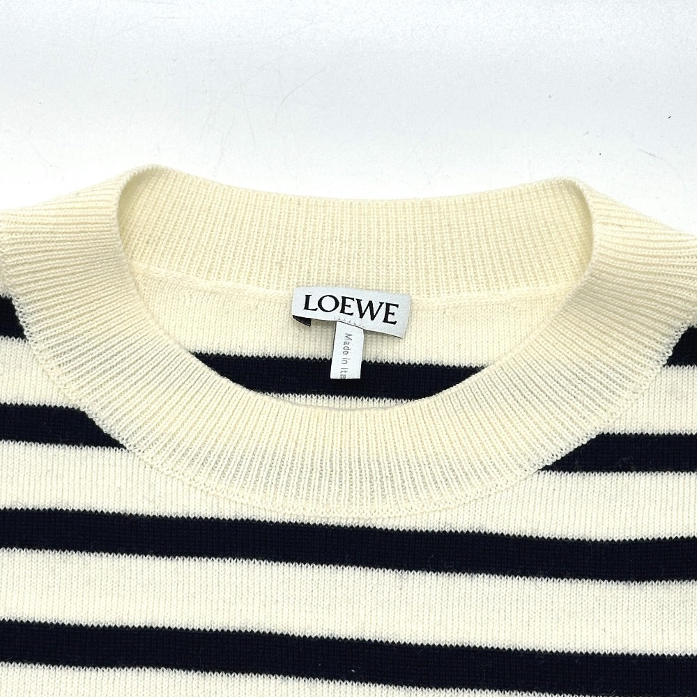 LOEWE S359Y14KF4 Anagram Border Short Length Apparel Sweater Wool Women's White