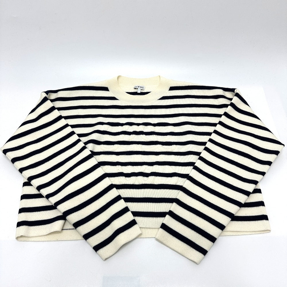 LOEWE S359Y14KF4 Anagram Border Short Length Apparel Sweater Wool Women's White