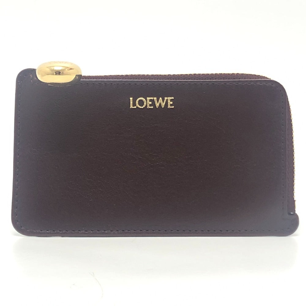 LOEWE Pebble Logo Card Case Fragment Case L-shaped Zipper Coin Case Leather Ladies Wine Red