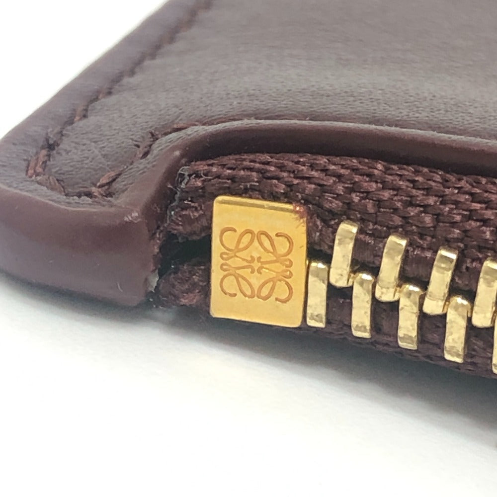 LOEWE Pebble Logo Card Case Fragment Case L-shaped Zipper Coin Case Leather Ladies Wine Red